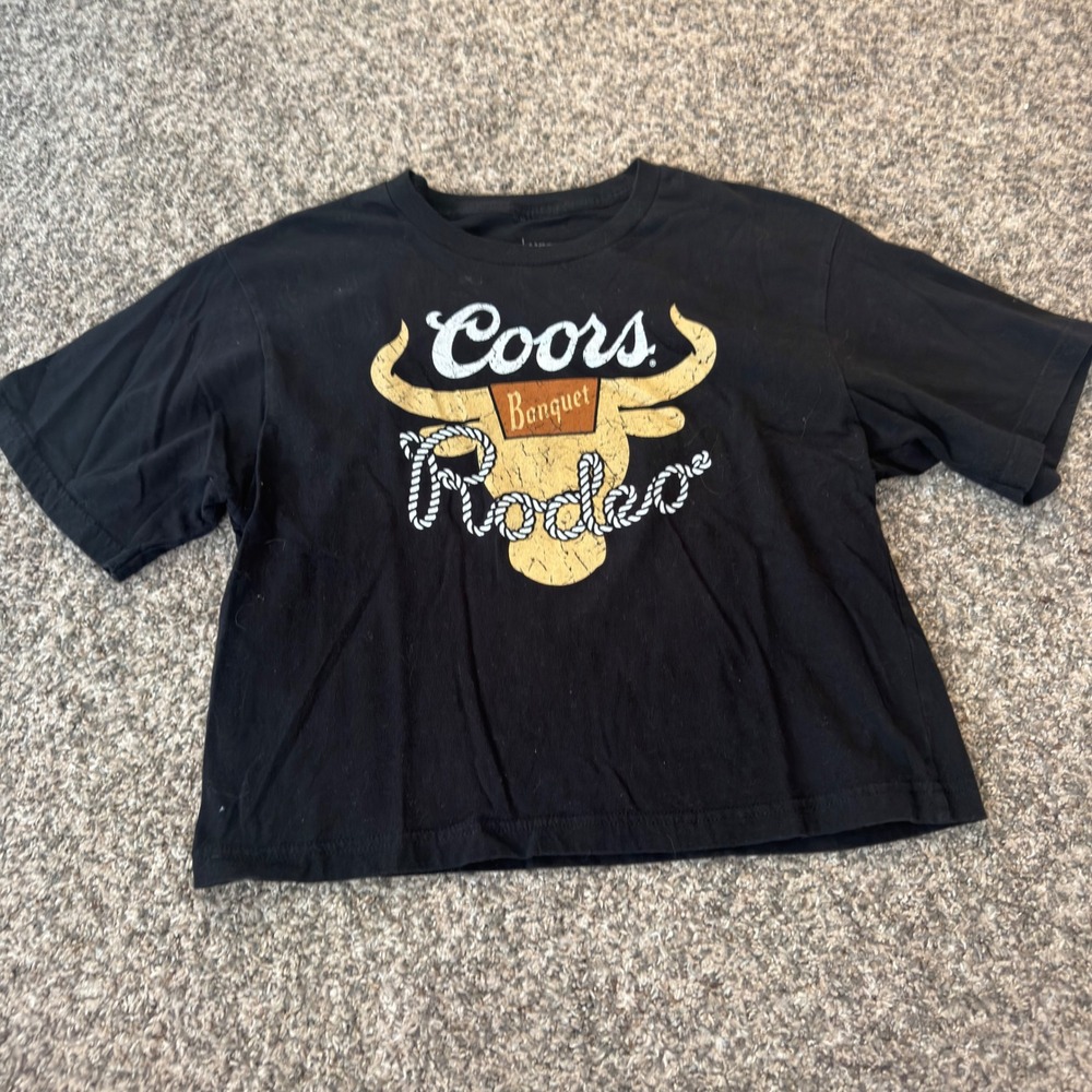 Brew City Coors Banquet Rodeo Graphic Crop Top Black Medium Cotton T-Shirt